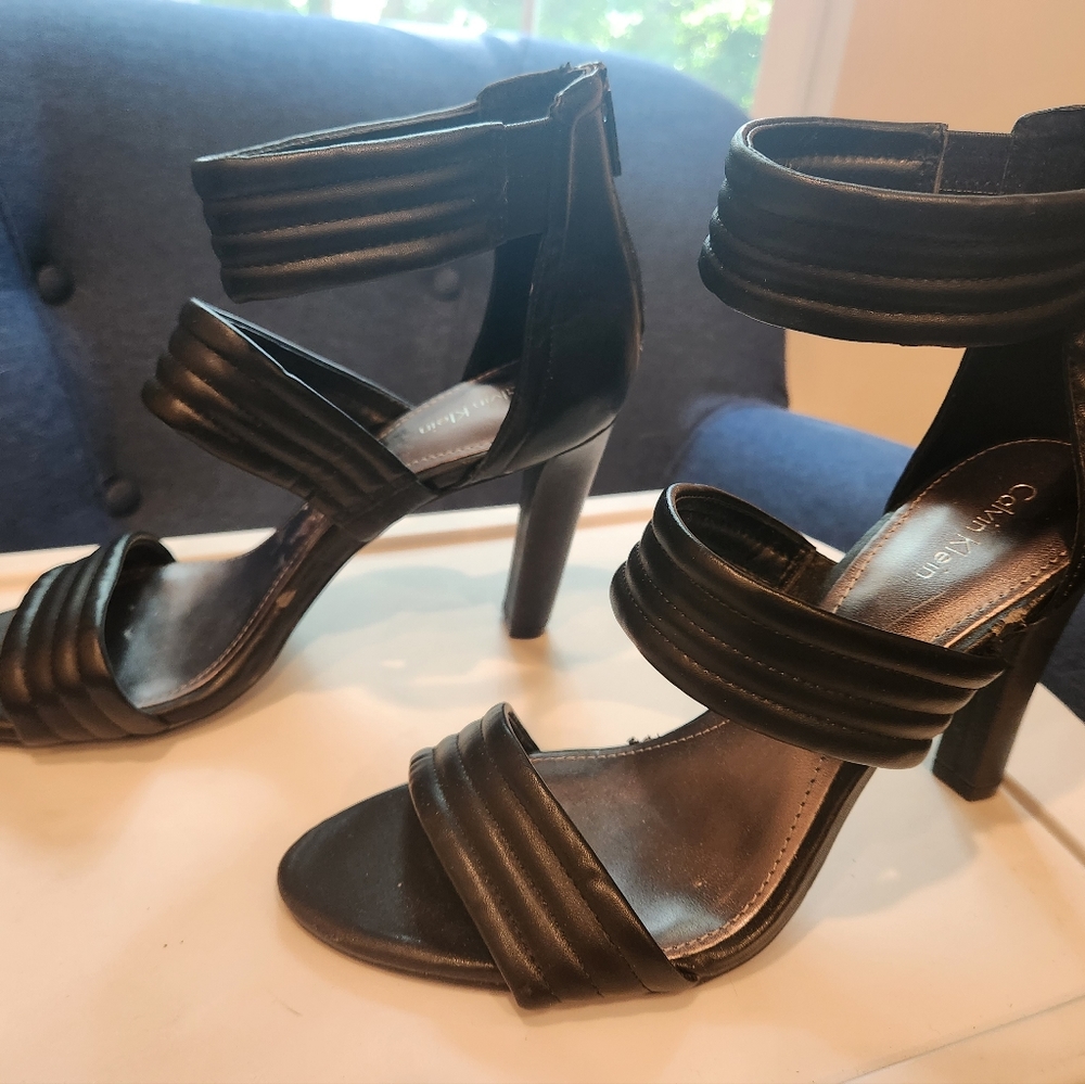 Calvin Klein 3.5 inch Ultra Sexy Black Leather Strappy Heels